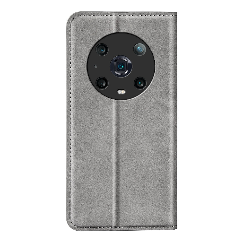 For Honor Magic4 Pro 5G Skin-touch Feeling PU Leather Magnetic Auto-absorbed Phone Case Cover with Stand Wallet