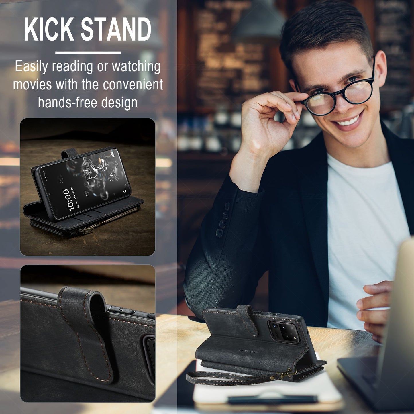 CASEME C30 Series Phone Wallet Case for Samsung Galaxy S20 Ultra 4G / 5G, Shockproof PU Leathe Zipper Pocket Mobile Phone Shell with Strap Card Holder