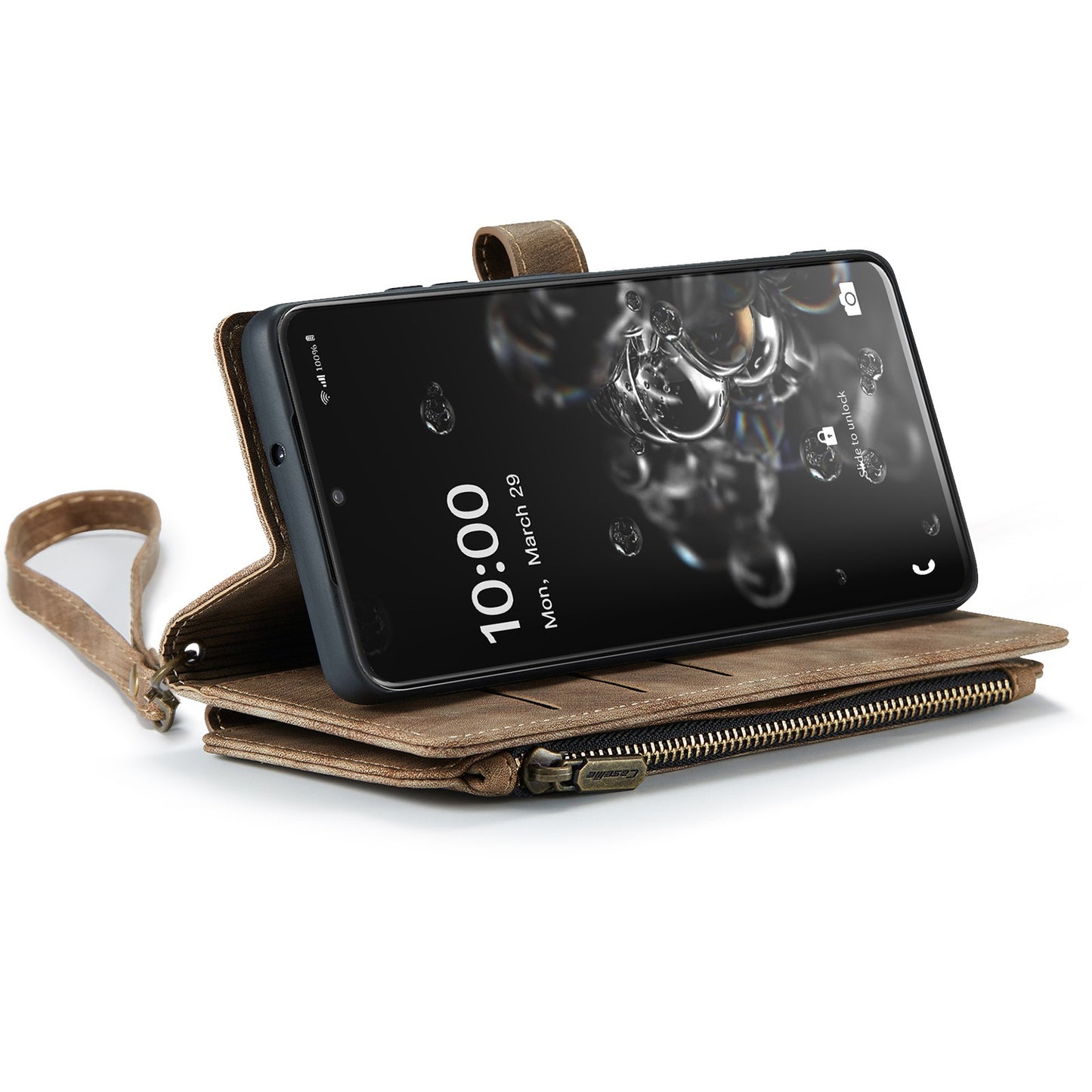 CASEME C30 Series Phone Wallet Case for Samsung Galaxy S20 Ultra 4G / 5G, Shockproof PU Leathe Zipper Pocket Mobile Phone Shell with Strap Card Holder