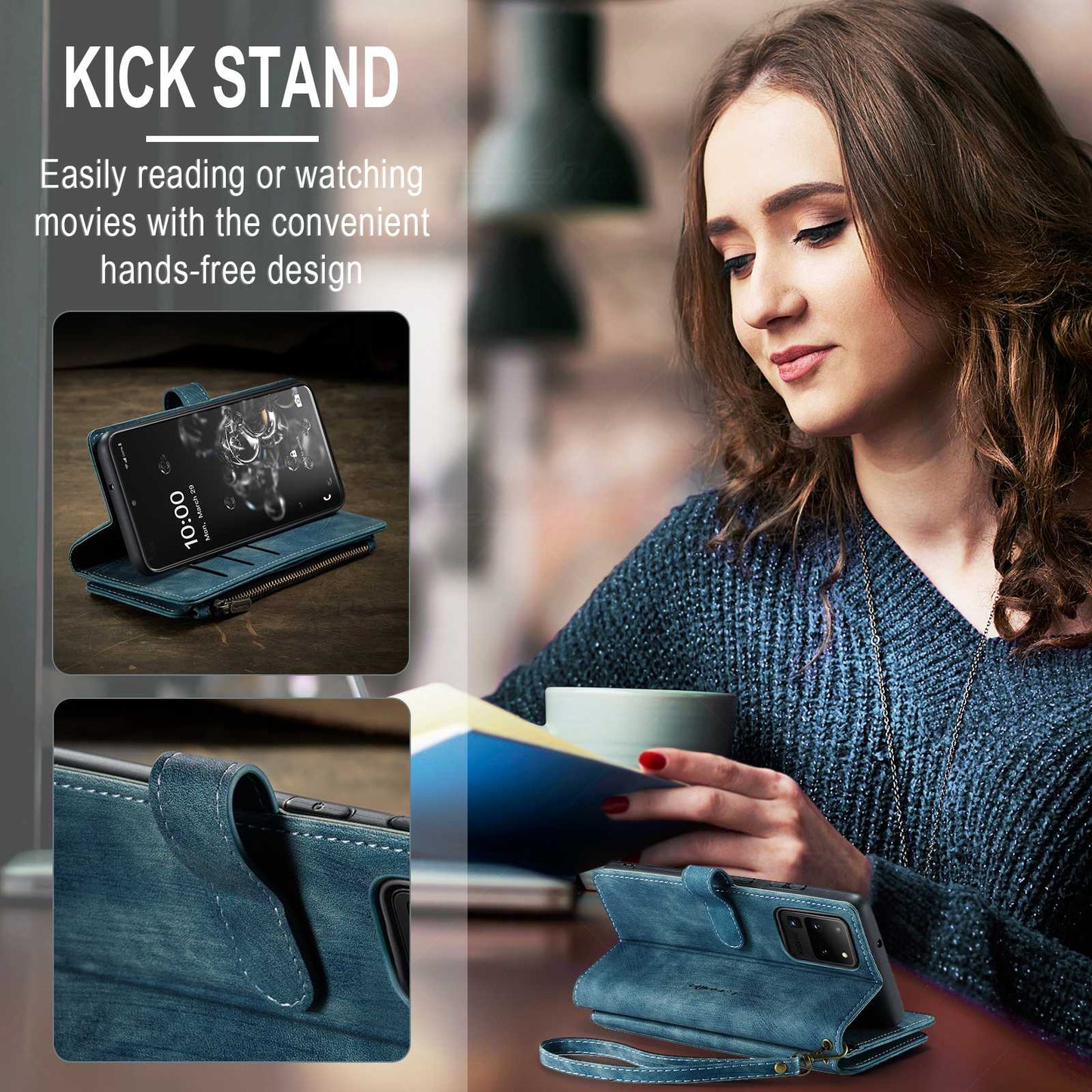 CASEME C30 Series Phone Wallet Case for Samsung Galaxy S20 Ultra 4G / 5G, Shockproof PU Leathe Zipper Pocket Mobile Phone Shell with Strap Card Holder