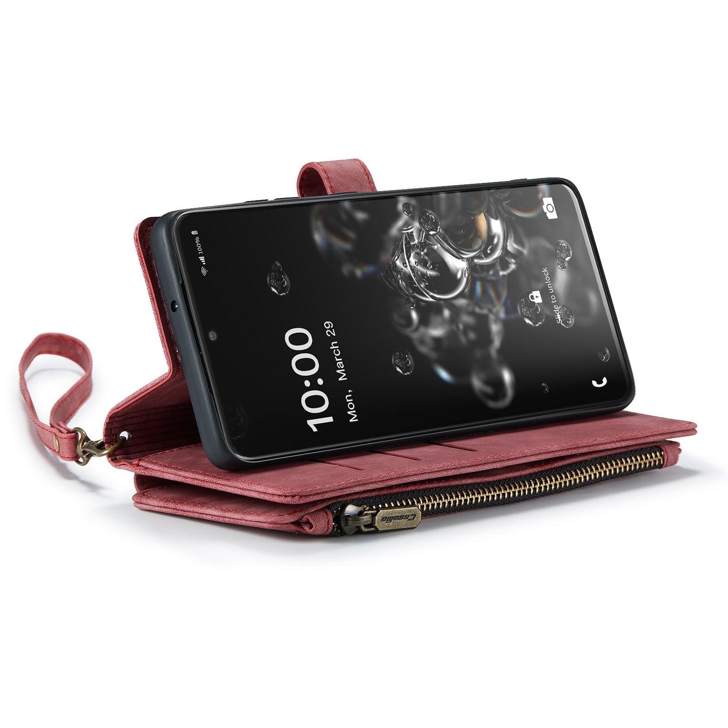 CASEME C30 Series Phone Wallet Case for Samsung Galaxy S20 Ultra 4G / 5G, Shockproof PU Leathe Zipper Pocket Mobile Phone Shell with Strap Card Holder