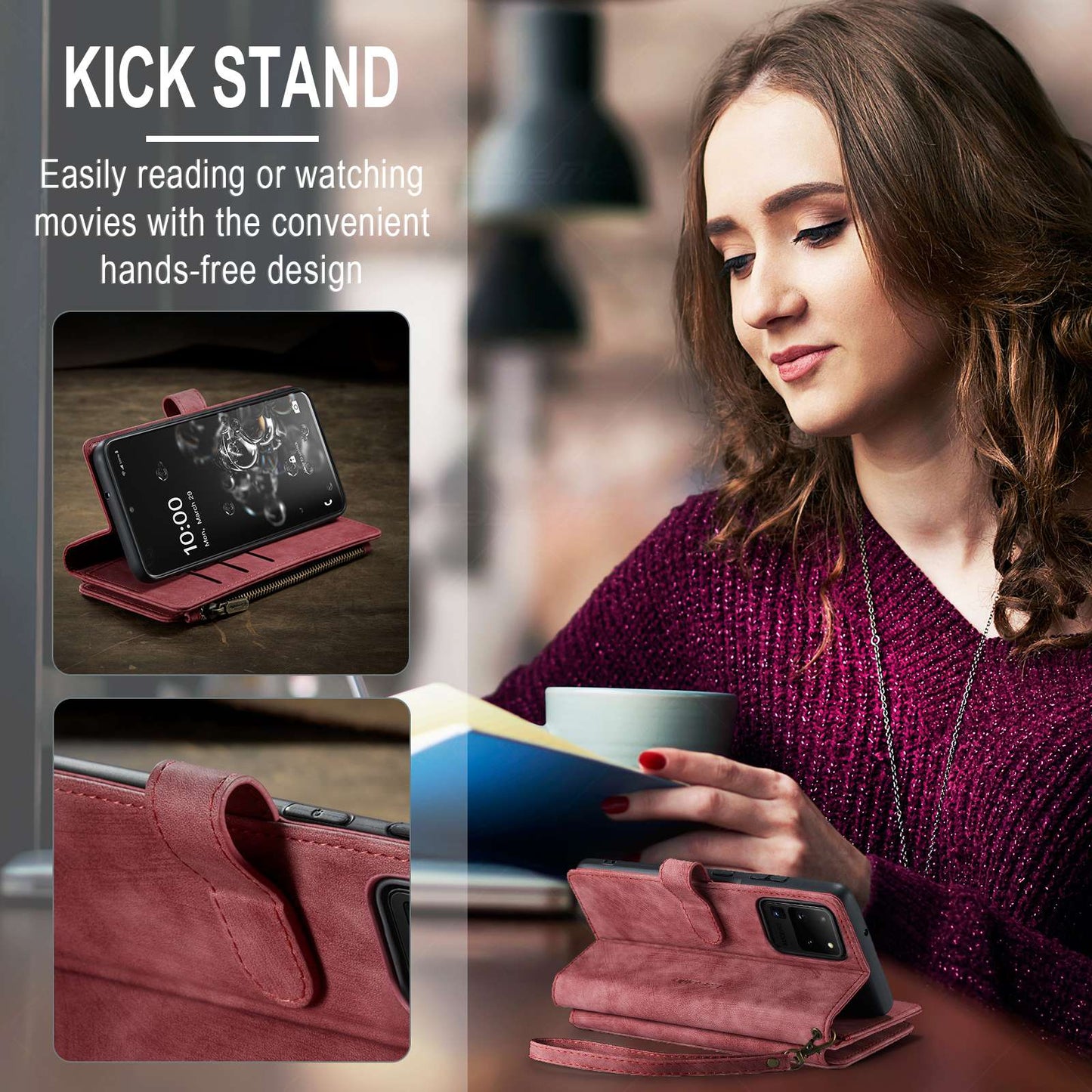 CASEME C30 Series Phone Wallet Case for Samsung Galaxy S20 Ultra 4G / 5G, Shockproof PU Leathe Zipper Pocket Mobile Phone Shell with Strap Card Holder