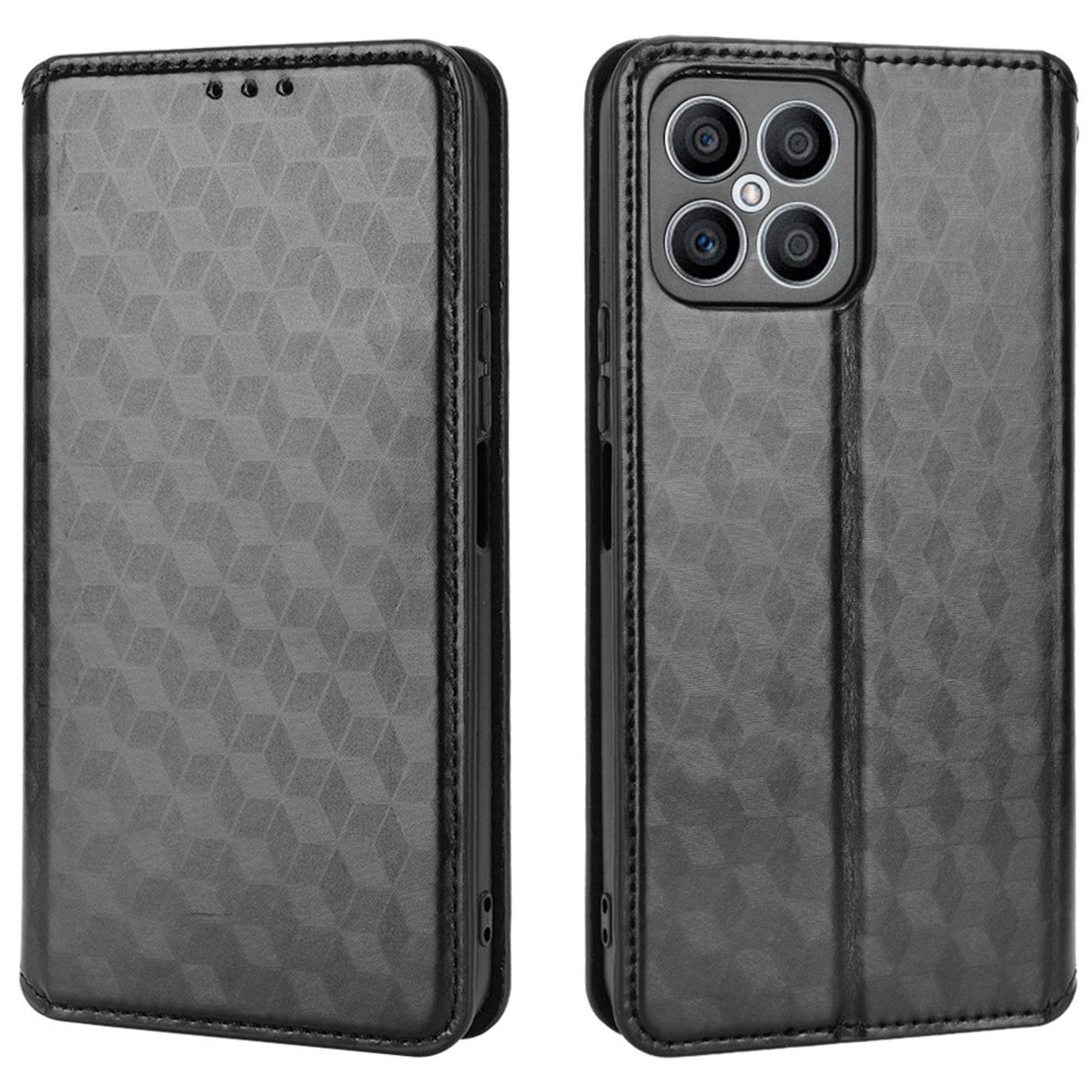 For Honor X8 / X30i Magnetic Auto-absorbed PU Leather Case Imprinting Rhombus Pattern Phone Wallet Stand Cover