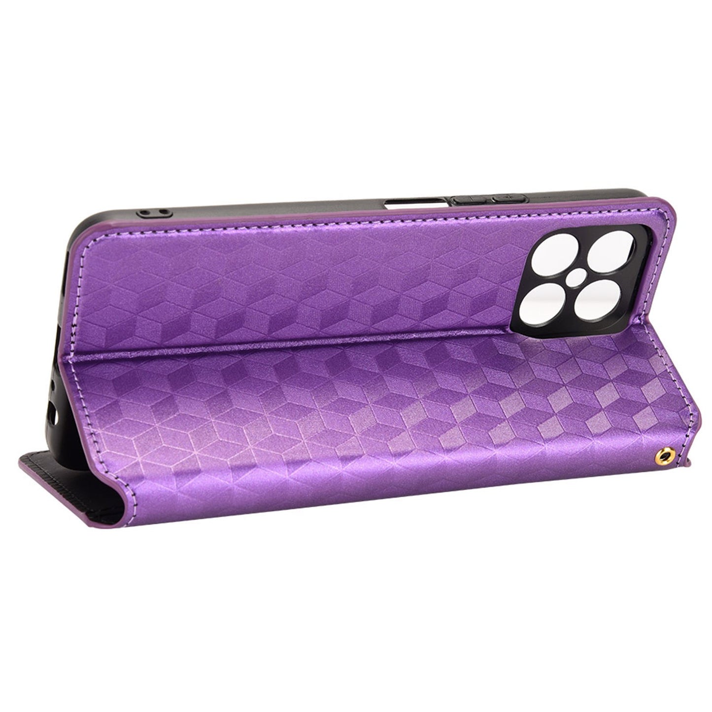 For Honor X8 / X30i Magnetic Auto-absorbed PU Leather Case Imprinting Rhombus Pattern Phone Wallet Stand Cover