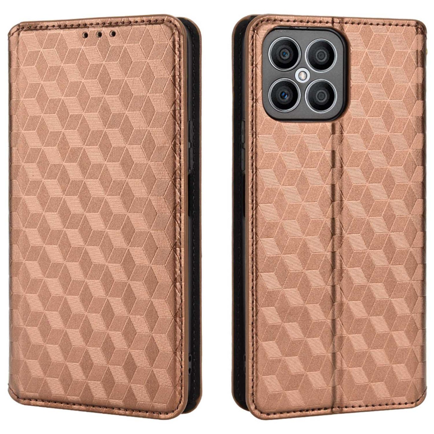For Honor X8 / X30i Magnetic Auto-absorbed PU Leather Case Imprinting Rhombus Pattern Phone Wallet Stand Cover