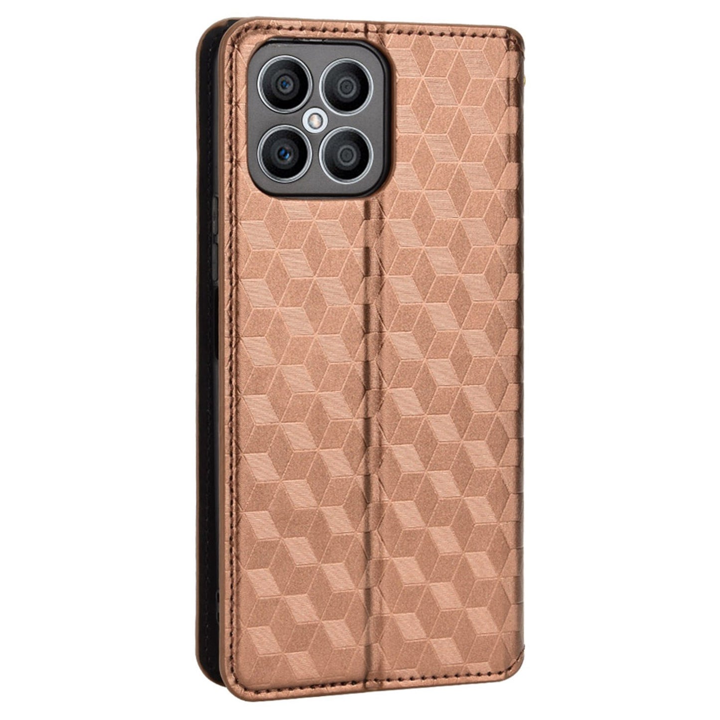 For Honor X8 / X30i Magnetic Auto-absorbed PU Leather Case Imprinting Rhombus Pattern Phone Wallet Stand Cover