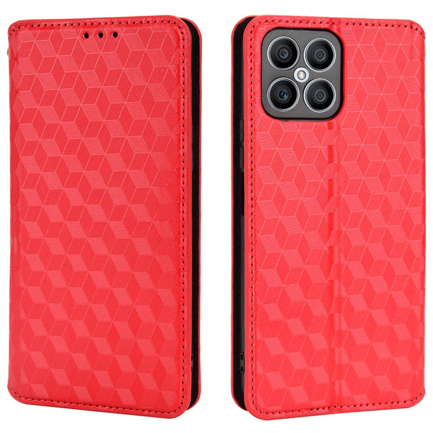 For Honor X8 / X30i Magnetic Auto-absorbed PU Leather Case Imprinting Rhombus Pattern Phone Wallet Stand Cover