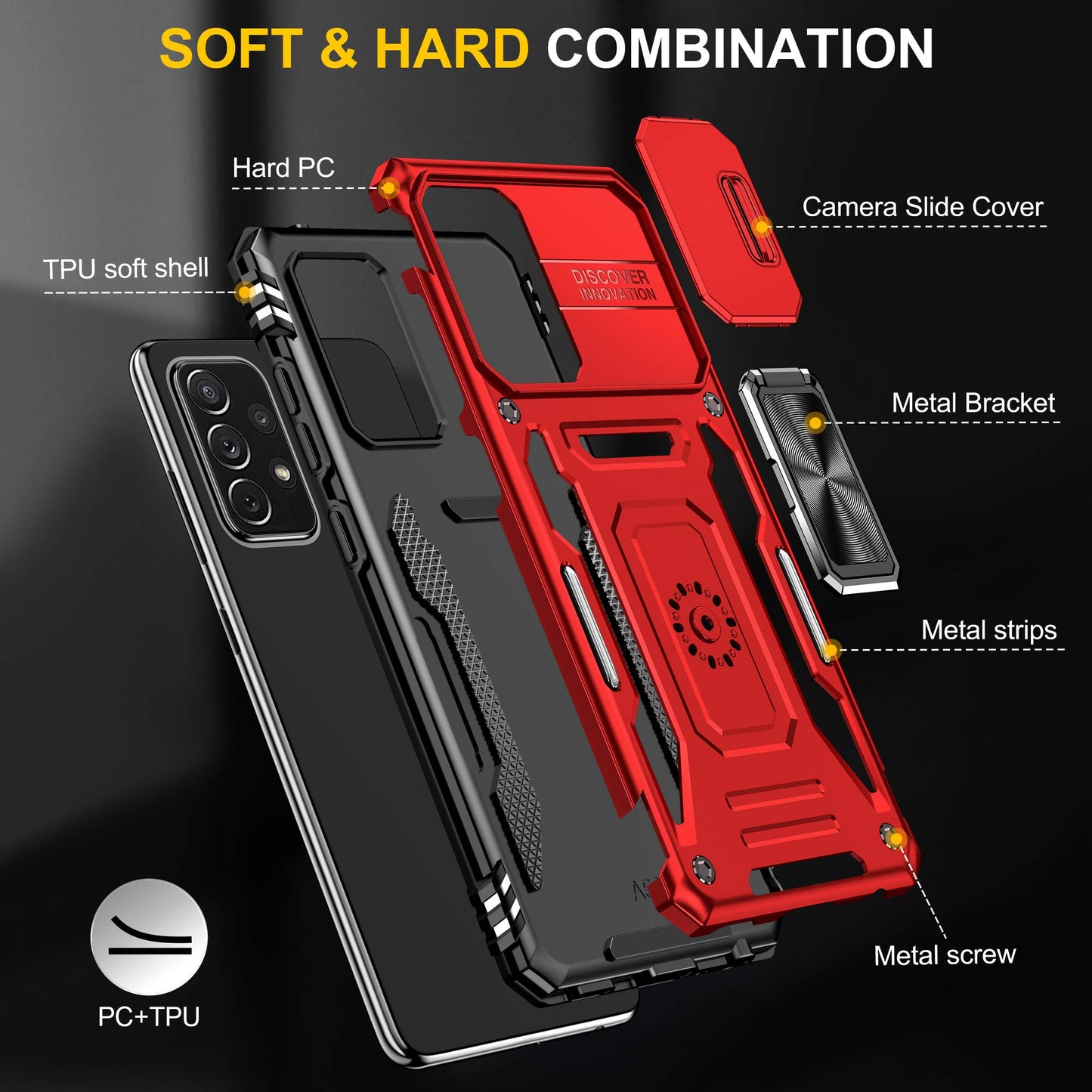 For Samsung Galaxy A52 4G / 5G / A52s 5G Anti-scratch Phone Case Slide Camera Cover PC + TPU Ring Kickstand Cell Phone Shell