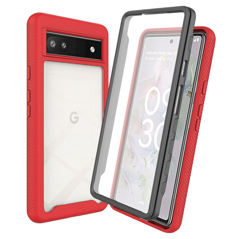 For Google Pixel 6a 3-in-1 Anti-drop Phone Case Hard PC + Soft TPU Hybrid Back Cover with PET Screen Protector