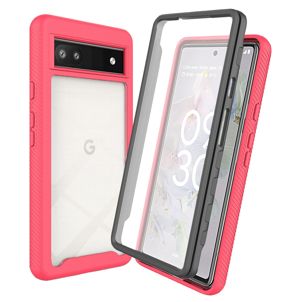 For Google Pixel 6a 3-in-1 Anti-drop Phone Case Hard PC + Soft TPU Hybrid Back Cover with PET Screen Protector