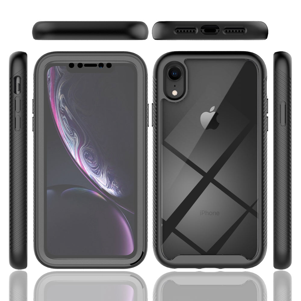 For iPhone XR 6.1 inch 3-in-1 Anti-scratch Phone Case Hard PC + Soft TPU Drop-proof Mobile Phone Hybrid Cover with PET Screen Protector