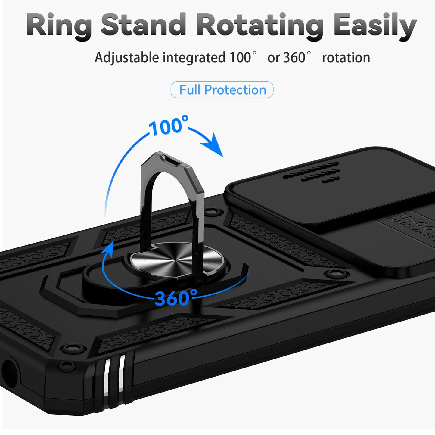 For Honor X7 4G Hard PC + Soft TPU Phone Case with Metal Ring Kickstand and Slide Camera Protector