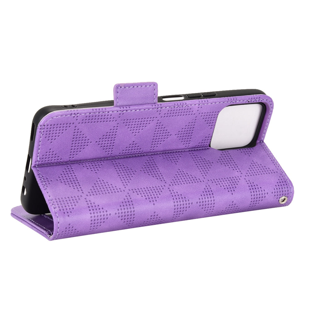 For Honor X8 5G Triangle Pattern Imprinted Flip Stand Wallet Leather Phone Case Shockproof Cover with Strap
