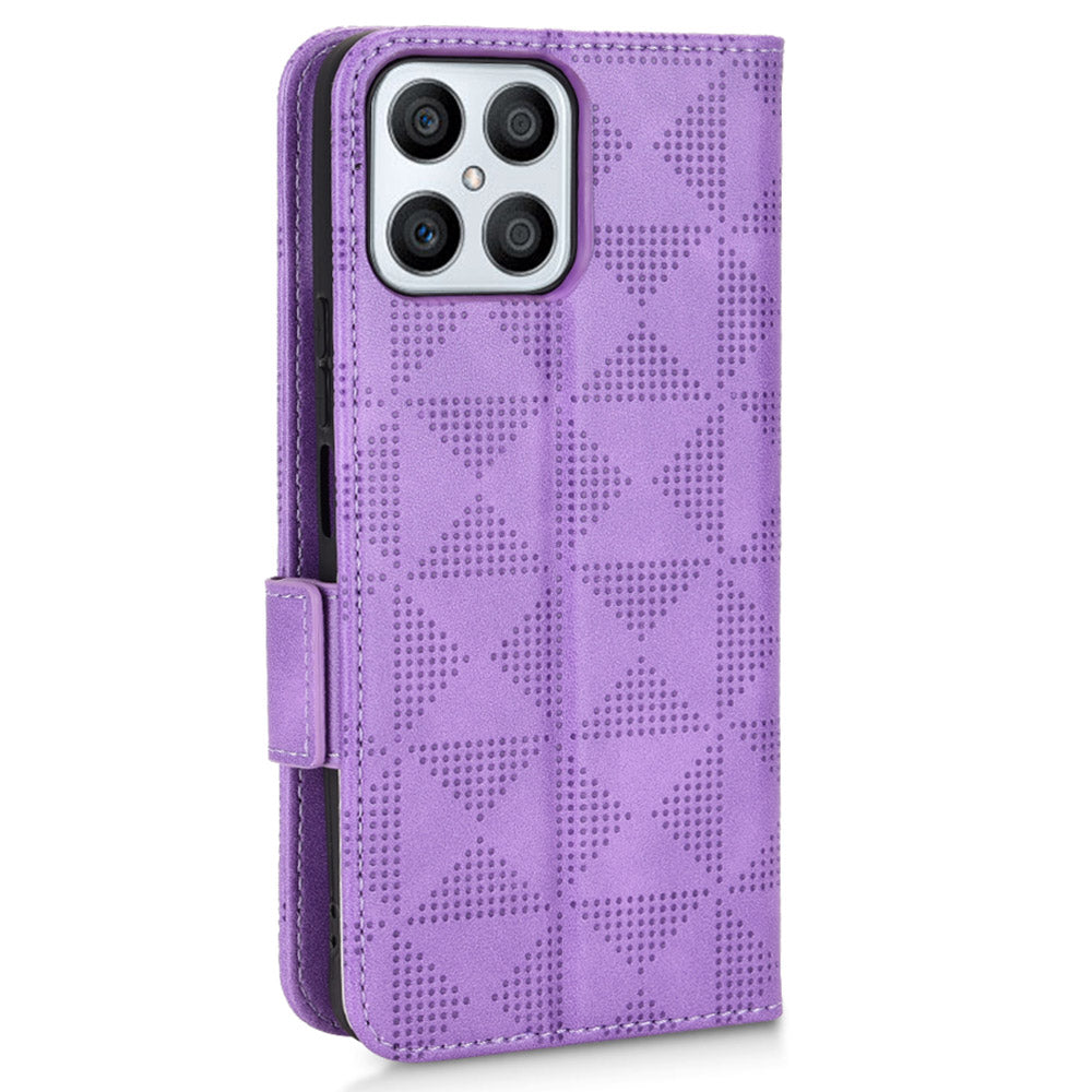 For Honor X8 5G Triangle Pattern Imprinted Flip Stand Wallet Leather Phone Case Shockproof Cover with Strap