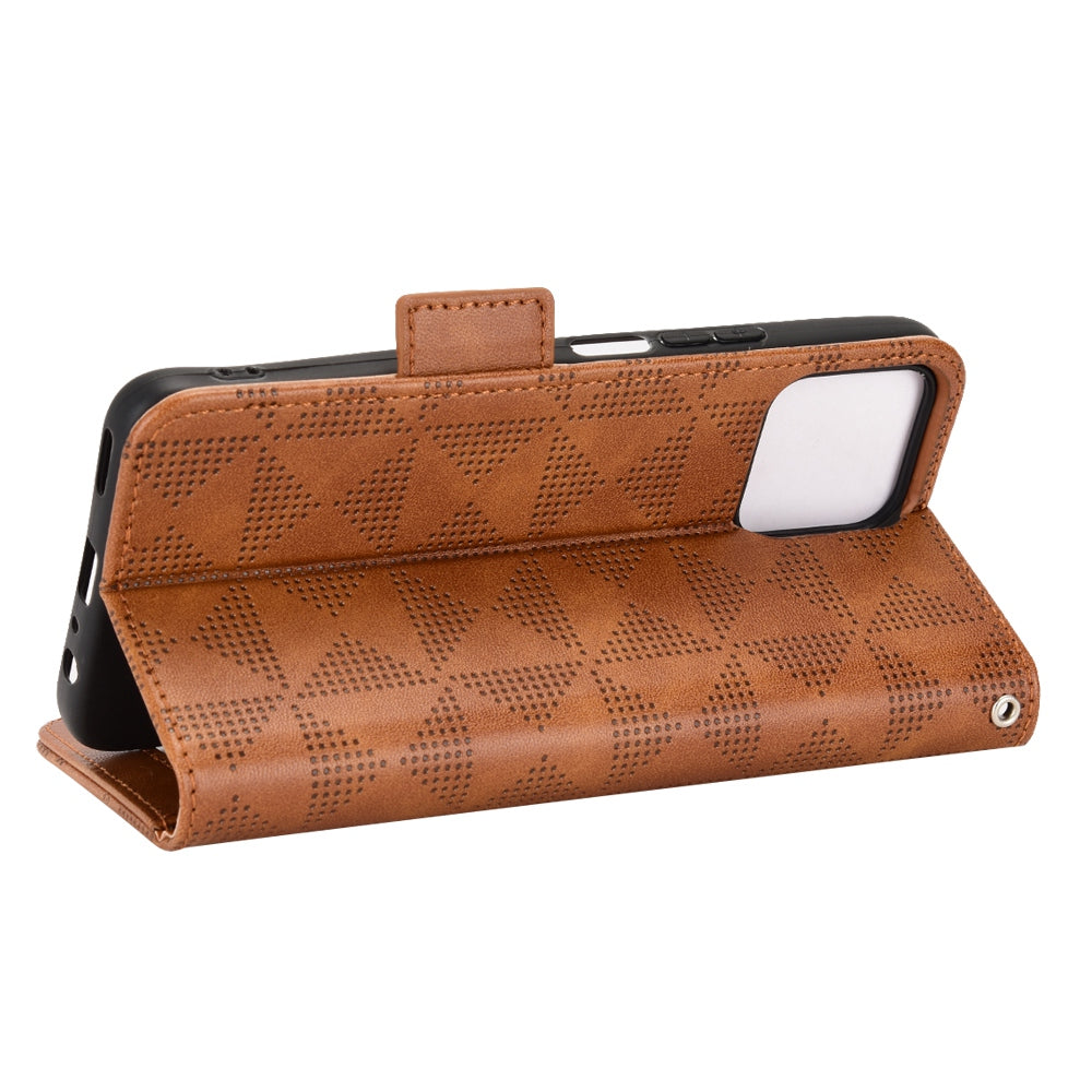 For Honor X8 5G Triangle Pattern Imprinted Flip Stand Wallet Leather Phone Case Shockproof Cover with Strap