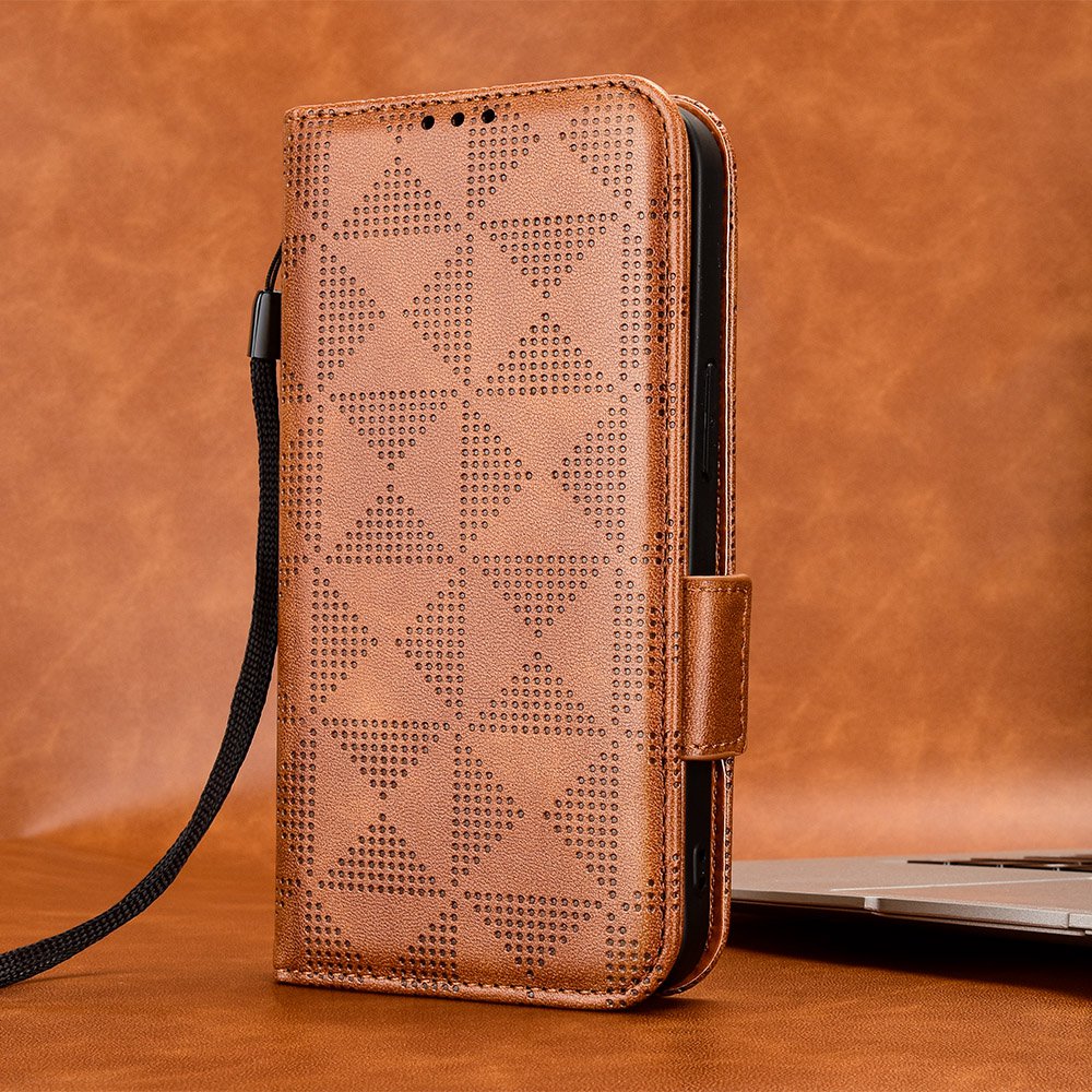 For Honor X8 5G Triangle Pattern Imprinted Flip Stand Wallet Leather Phone Case Shockproof Cover with Strap