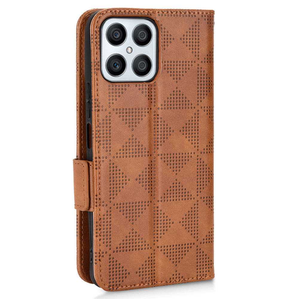 For Honor X8 5G Triangle Pattern Imprinted Flip Stand Wallet Leather Phone Case Shockproof Cover with Strap