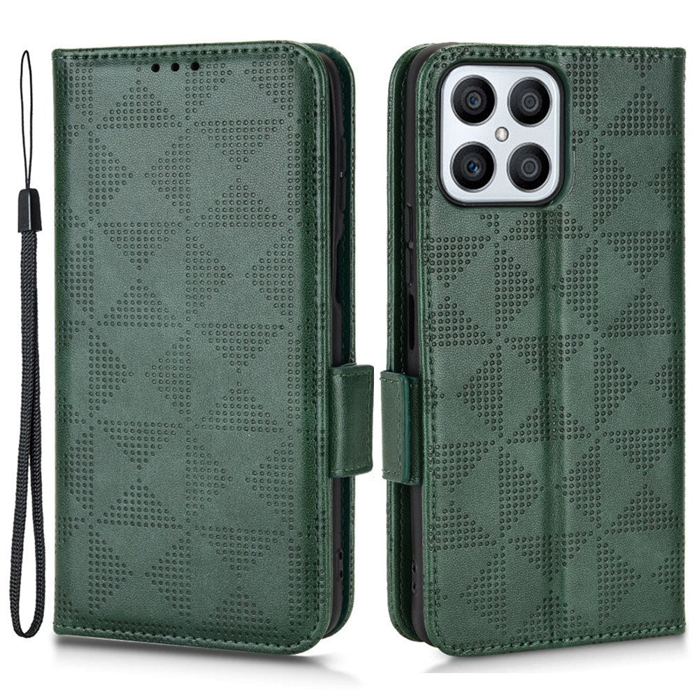 For Honor X8 5G Triangle Pattern Imprinted Flip Stand Wallet Leather Phone Case Shockproof Cover with Strap