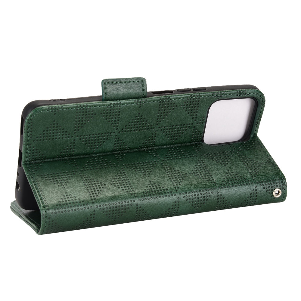 For Honor X8 5G Triangle Pattern Imprinted Flip Stand Wallet Leather Phone Case Shockproof Cover with Strap