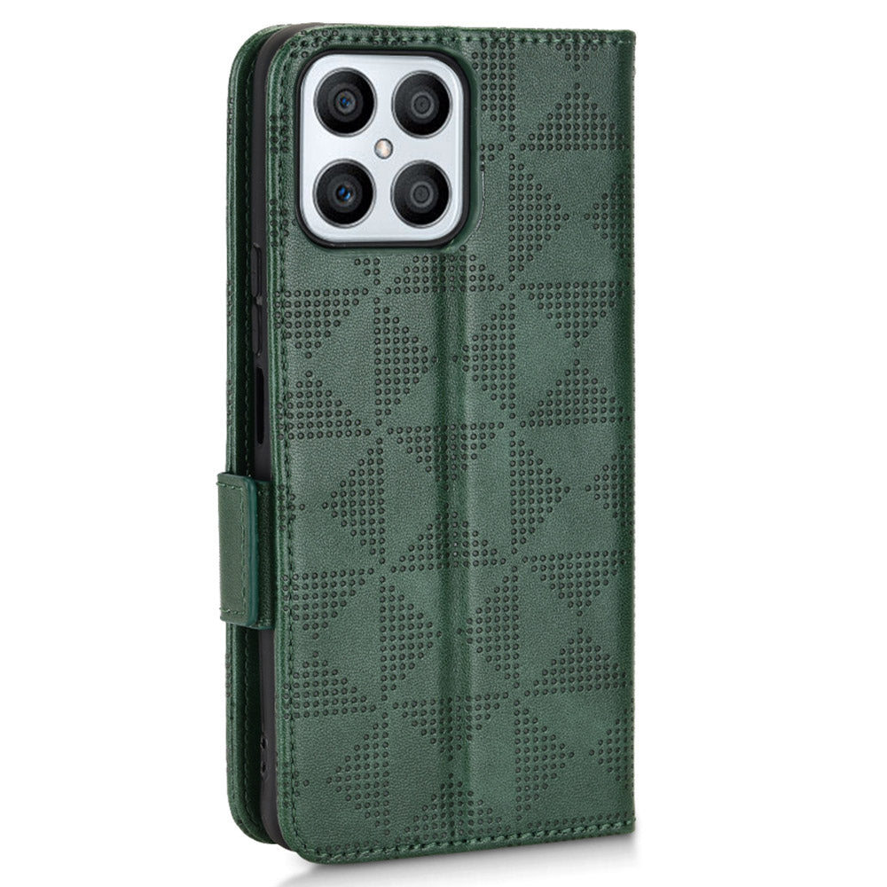 For Honor X8 5G Triangle Pattern Imprinted Flip Stand Wallet Leather Phone Case Shockproof Cover with Strap