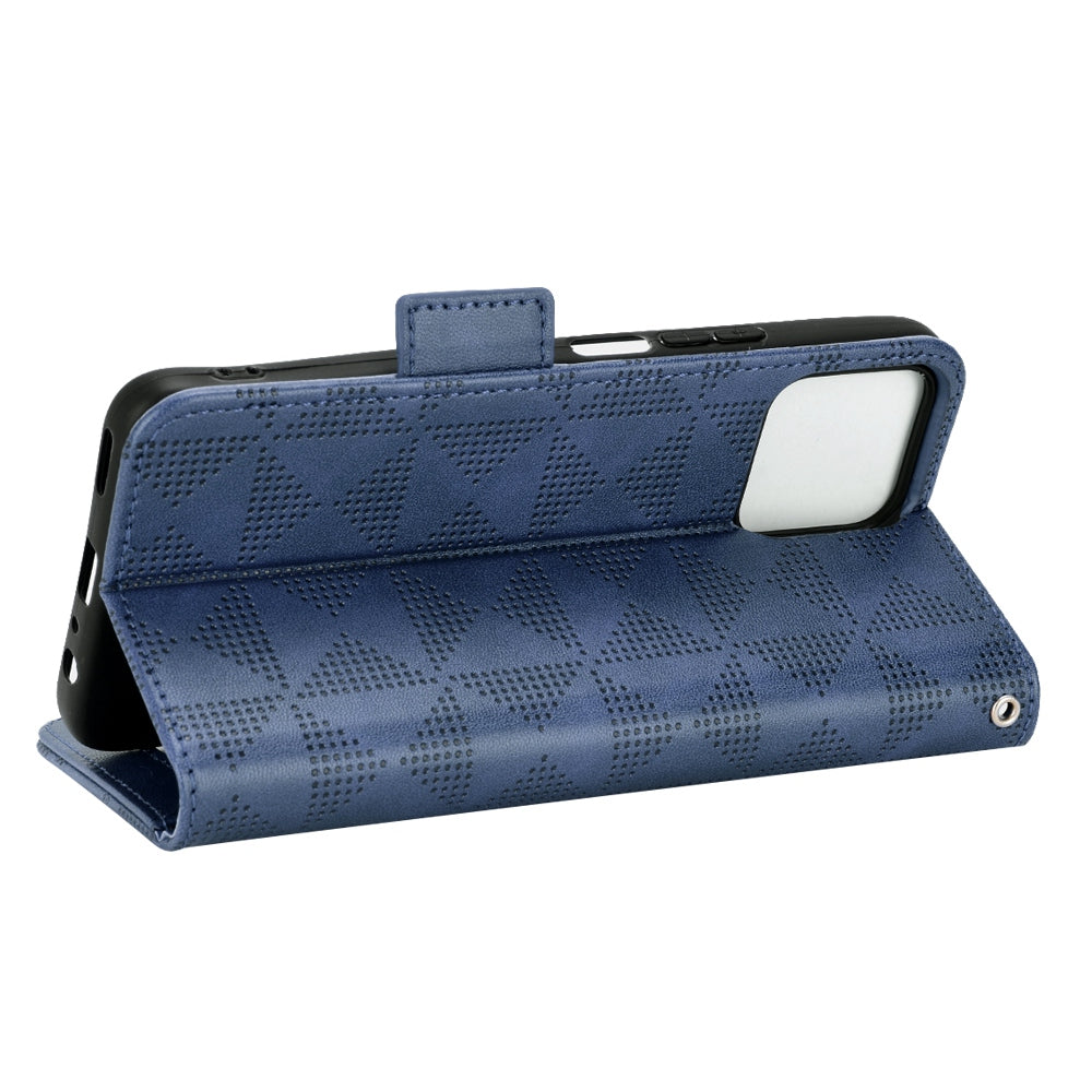 For Honor X8 5G Triangle Pattern Imprinted Flip Stand Wallet Leather Phone Case Shockproof Cover with Strap