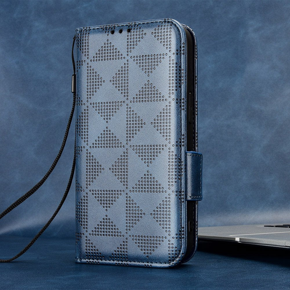 For Honor X8 5G Triangle Pattern Imprinted Flip Stand Wallet Leather Phone Case Shockproof Cover with Strap
