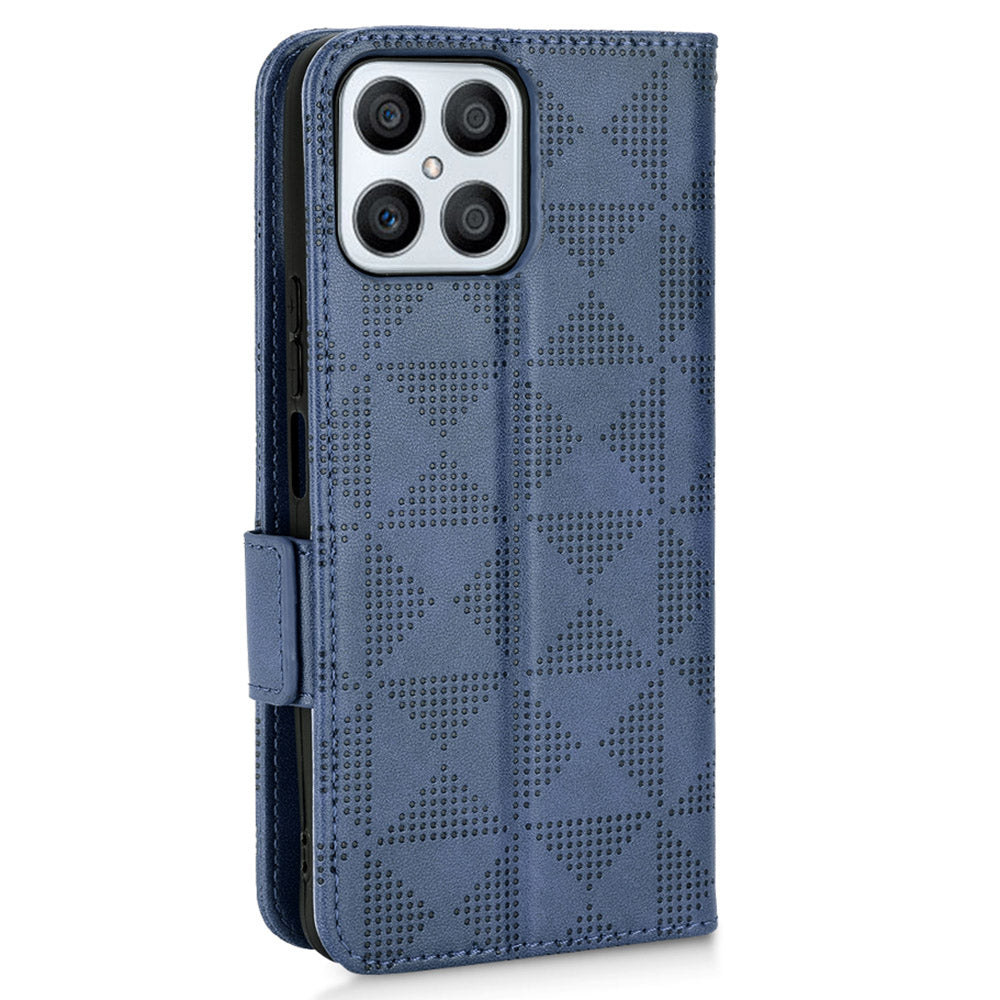 For Honor X8 5G Triangle Pattern Imprinted Flip Stand Wallet Leather Phone Case Shockproof Cover with Strap