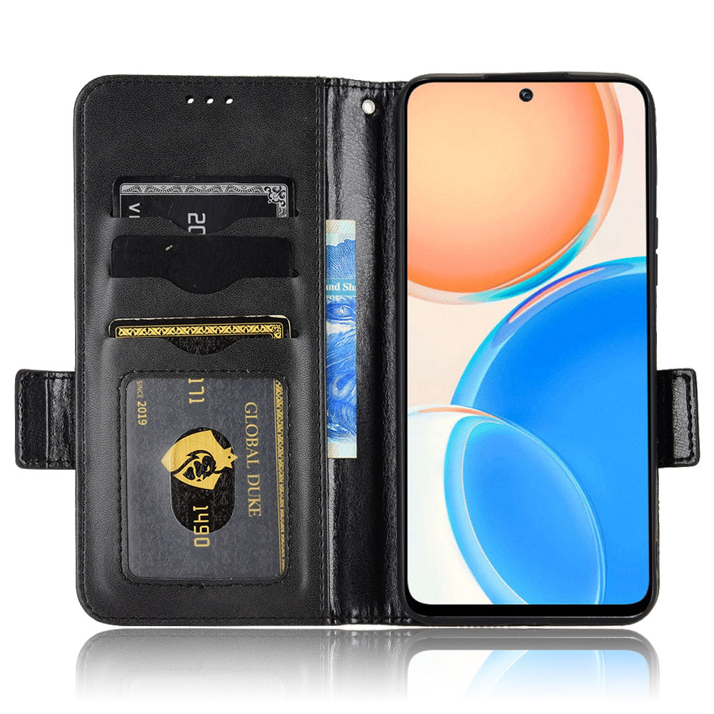 For Honor X8 5G Triangle Pattern Imprinted Flip Stand Wallet Leather Phone Case Shockproof Cover with Strap