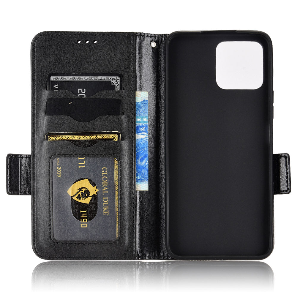 For Honor X8 5G Triangle Pattern Imprinted Flip Stand Wallet Leather Phone Case Shockproof Cover with Strap