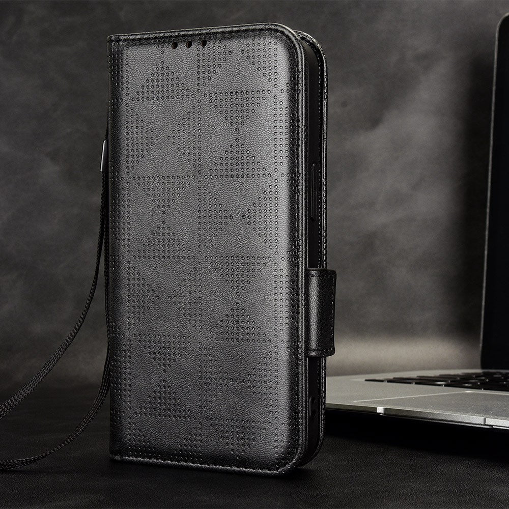 For Honor X8 5G Triangle Pattern Imprinted Flip Stand Wallet Leather Phone Case Shockproof Cover with Strap
