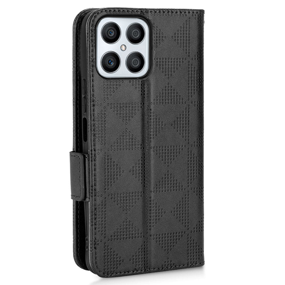 For Honor X8 5G Triangle Pattern Imprinted Flip Stand Wallet Leather Phone Case Shockproof Cover with Strap