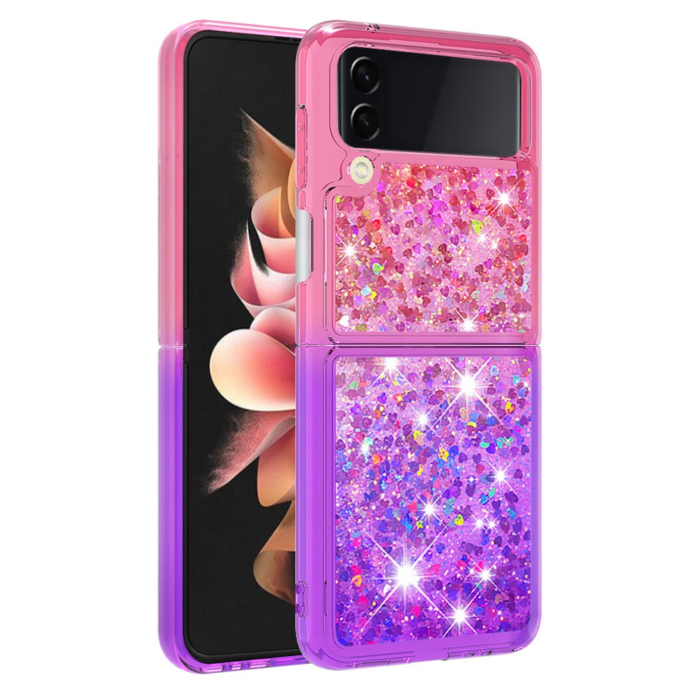 YB Quicksand Series-3 for Samsung Galaxy Z Flip4 5G Soft TPU Back Cover Gradient Quicksand Liquid Flowing Sparkle Shell