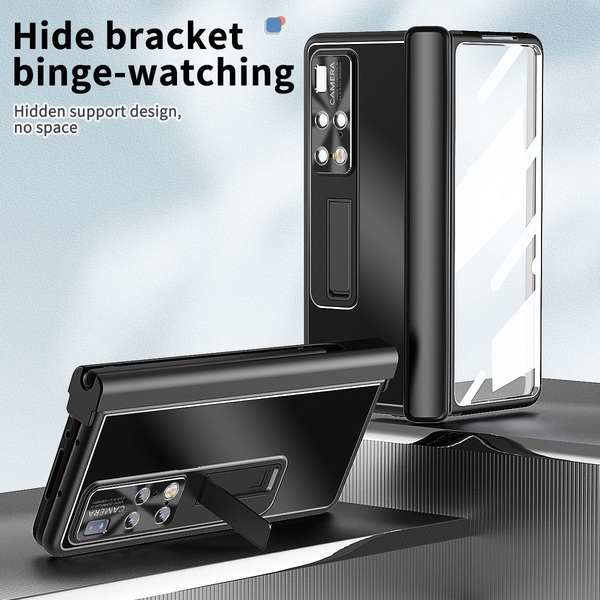 For Huawei Mate X2 Lens Protection Hinge + Stylus Pen Design PC+Aluminum Alloy Anti-fall Kickstand Phone Case with Tempered Glass Screen Film