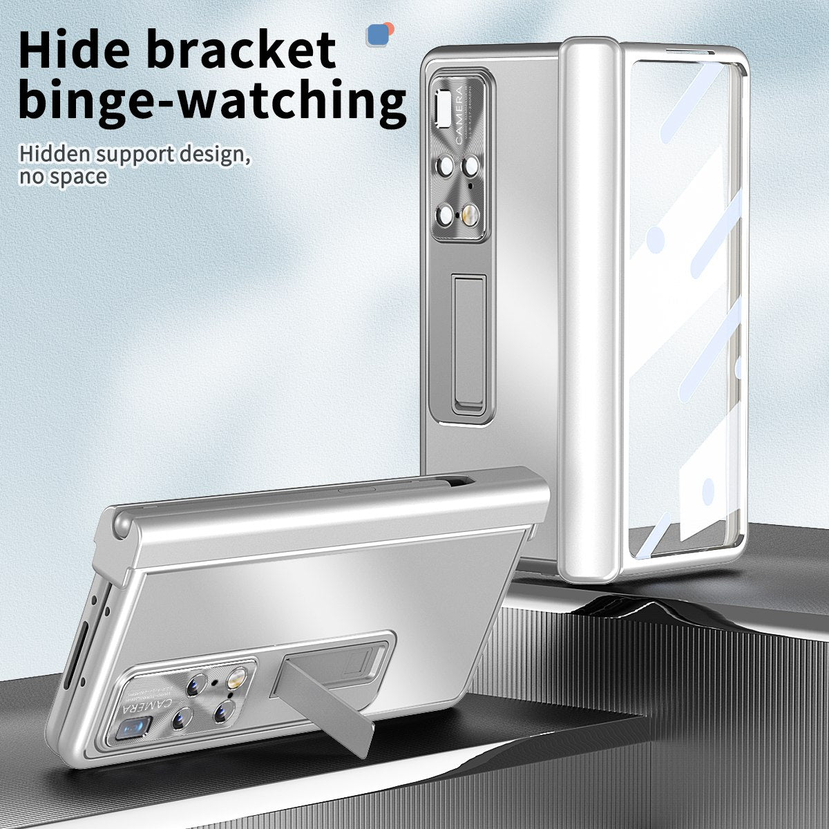 For Huawei Mate X2 Lens Protection Hinge + Stylus Pen Design PC+Aluminum Alloy Anti-fall Kickstand Phone Case with Tempered Glass Screen Film
