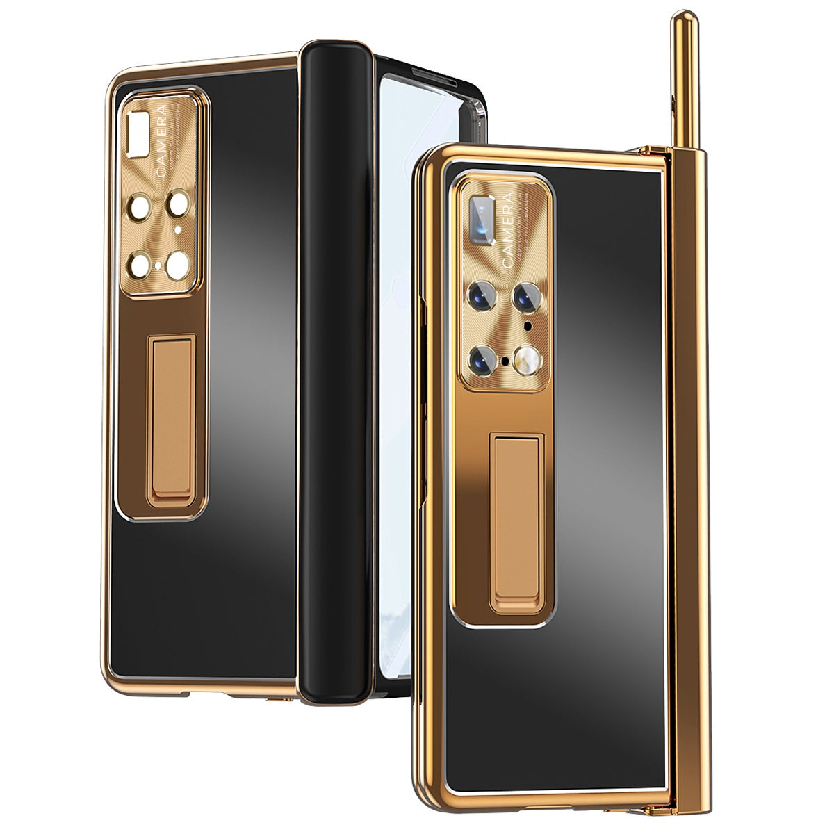 For Huawei Mate X2 Lens Protection Hinge + Stylus Pen Design PC+Aluminum Alloy Anti-fall Kickstand Phone Case with Tempered Glass Screen Film