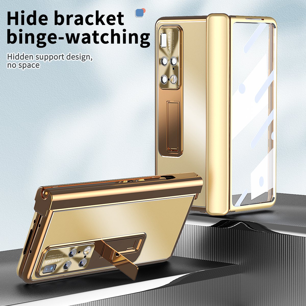 For Huawei Mate X2 Lens Protection Hinge + Stylus Pen Design PC+Aluminum Alloy Anti-fall Kickstand Phone Case with Tempered Glass Screen Film