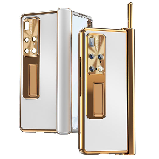 For Huawei Mate X2 Lens Protection Hinge + Stylus Pen Design PC+Aluminum Alloy Anti-fall Kickstand Phone Case with Tempered Glass Screen Film