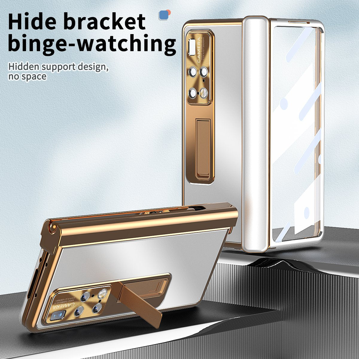 For Huawei Mate X2 Lens Protection Hinge + Stylus Pen Design PC+Aluminum Alloy Anti-fall Kickstand Phone Case with Tempered Glass Screen Film