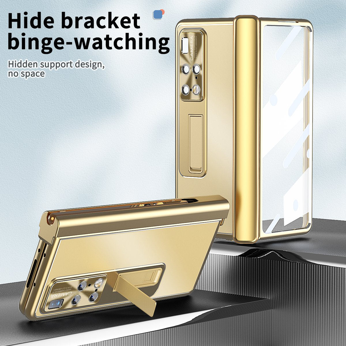 For Huawei Mate X2 Lens Protection Hinge + Stylus Pen Design PC+Aluminum Alloy Anti-fall Kickstand Phone Case with Tempered Glass Screen Film