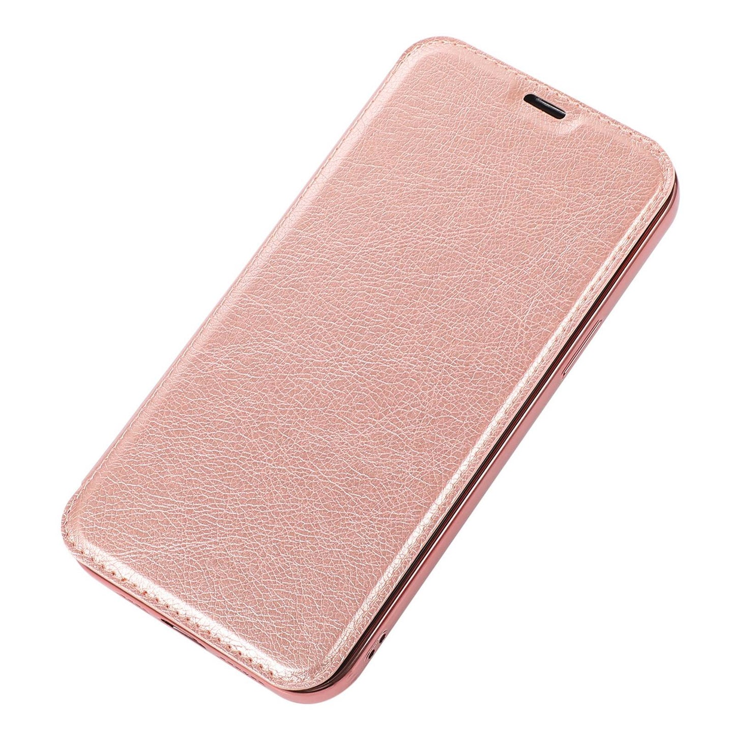 For iPhone 14 6.1 inch PU Leather Flip Case Transparent TPU Back Stand Function Electroplating Cover with Card Holder