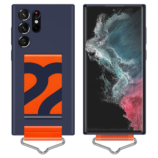 For Samsung Galaxy S22 Ultra 5G Hard PC Case Anti-drop Phone Cover with Hand Strap and Triangle Metal Ring