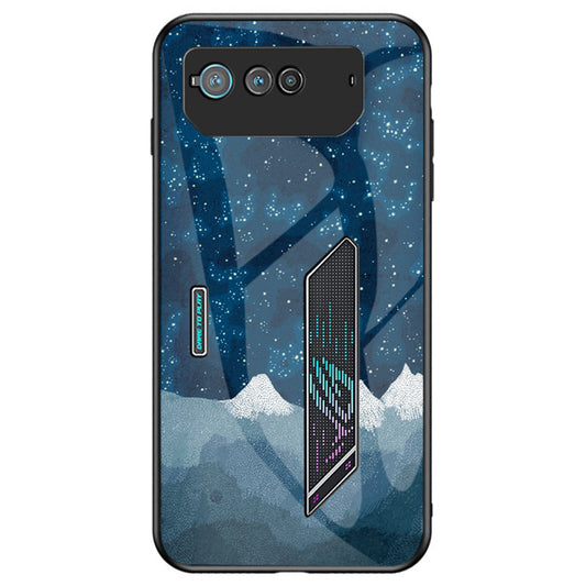 For Asus ROG Phone 6 5G Airbag Anti-fall Starry Sky Pattern Design Back Cover PC TPU Tempered Glass Anti-scratch Case
