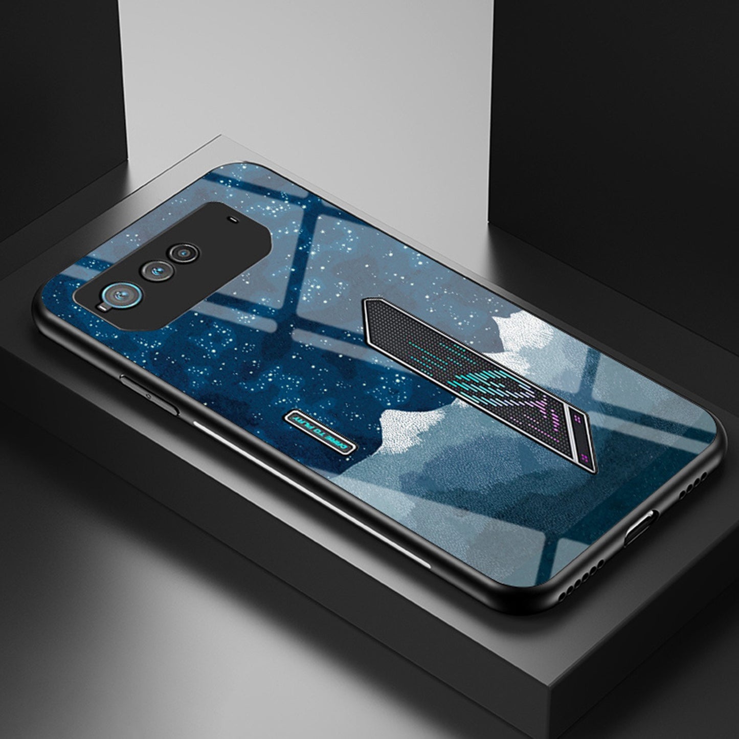 For Asus ROG Phone 6 5G Airbag Anti-fall Starry Sky Pattern Design Back Cover PC TPU Tempered Glass Anti-scratch Case