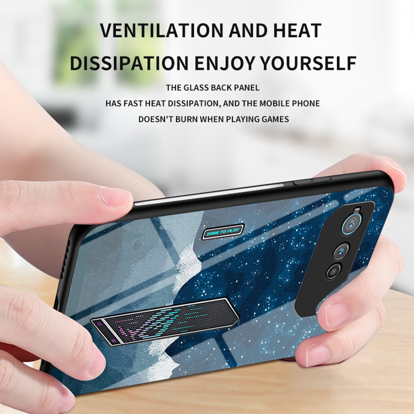 For Asus ROG Phone 6 5G Airbag Anti-fall Starry Sky Pattern Design Back Cover PC TPU Tempered Glass Anti-scratch Case