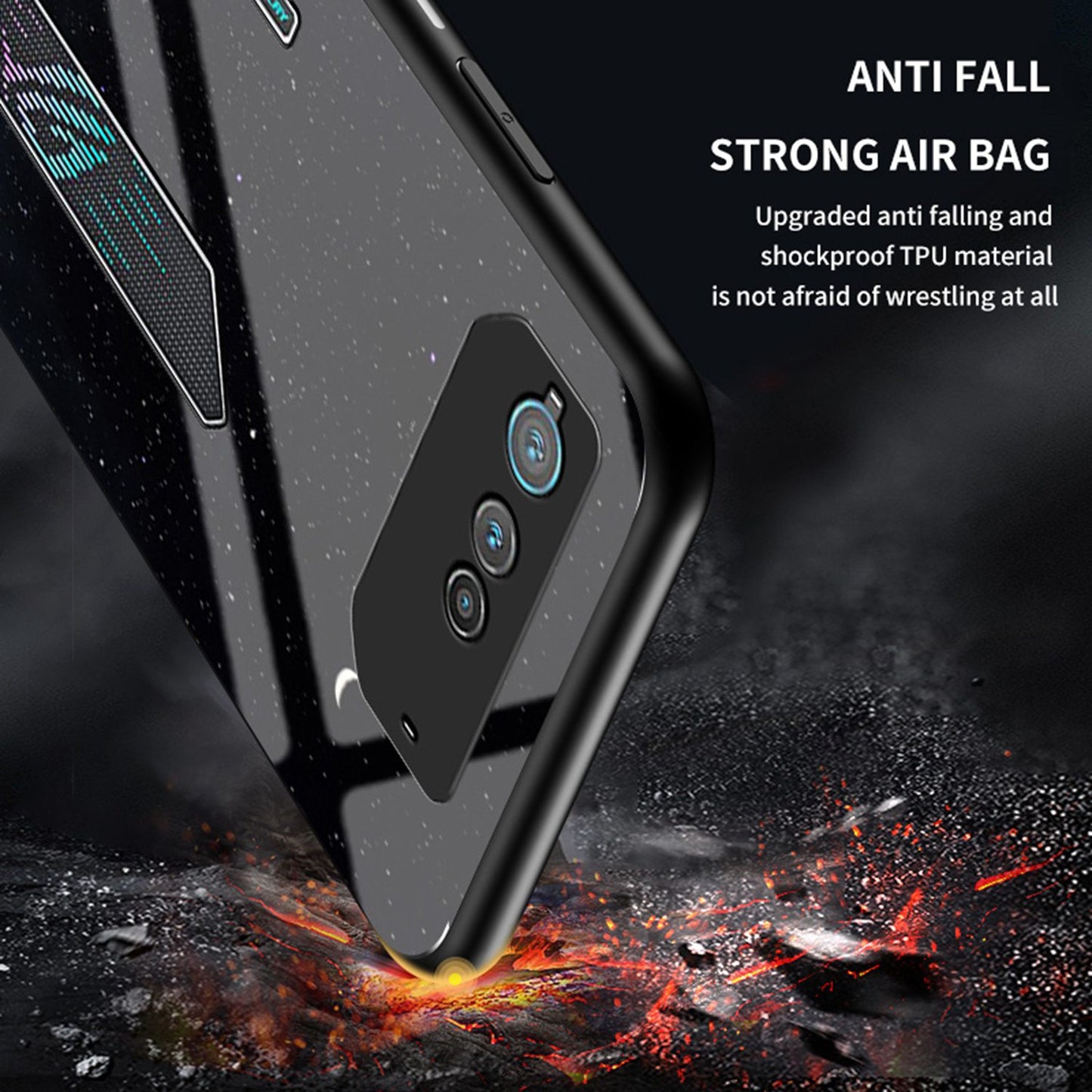 For Asus ROG Phone 6 5G Airbag Anti-fall Starry Sky Pattern Design Back Cover PC TPU Tempered Glass Anti-scratch Case