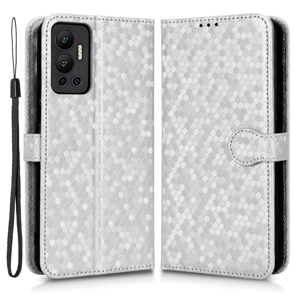 For Infinix Hot 12 4G Mobile Phone Wallet Case Dot Pattern Imprinted PU Leather Stand Phone Cover
