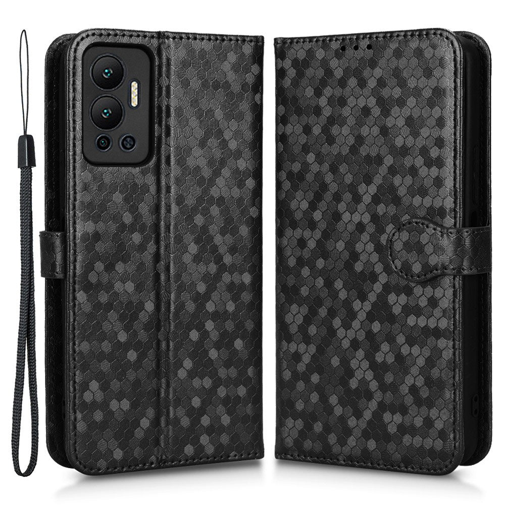 For Infinix Hot 12 4G Mobile Phone Wallet Case Dot Pattern Imprinted PU Leather Stand Phone Cover