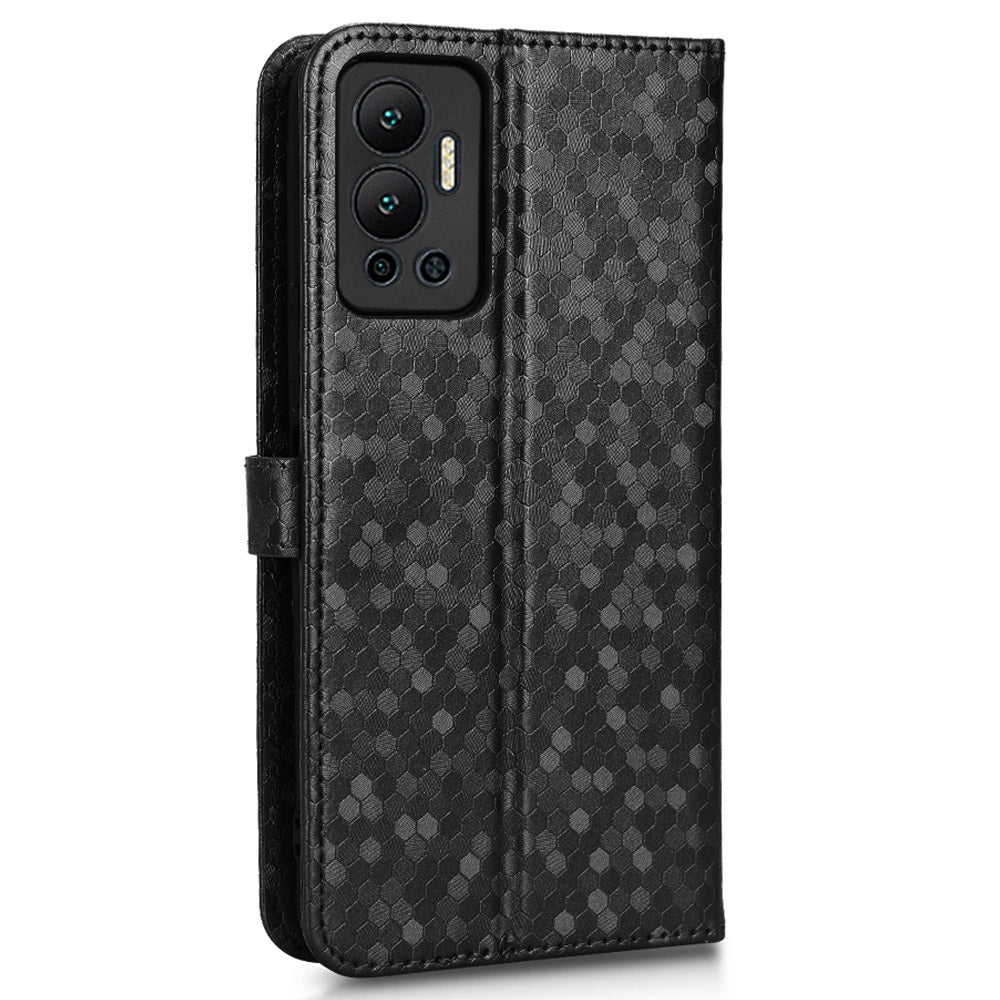 For Infinix Hot 12 4G Mobile Phone Wallet Case Dot Pattern Imprinted PU Leather Stand Phone Cover