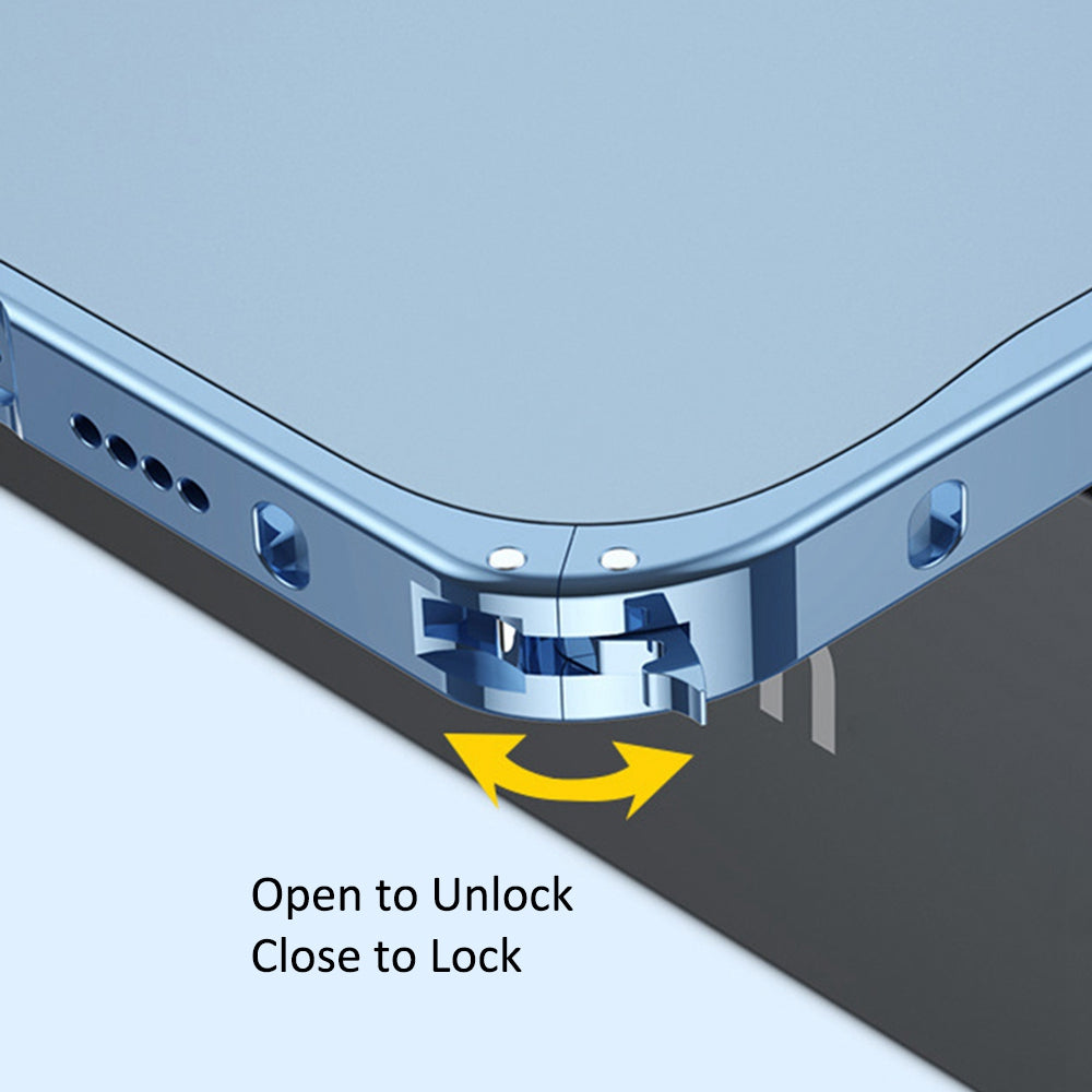 For iPhone 14 6.1 inch Protective Slim Case PC+Metal Phone Cover Full Guard Lens Protection Phone Case with Metal Lock