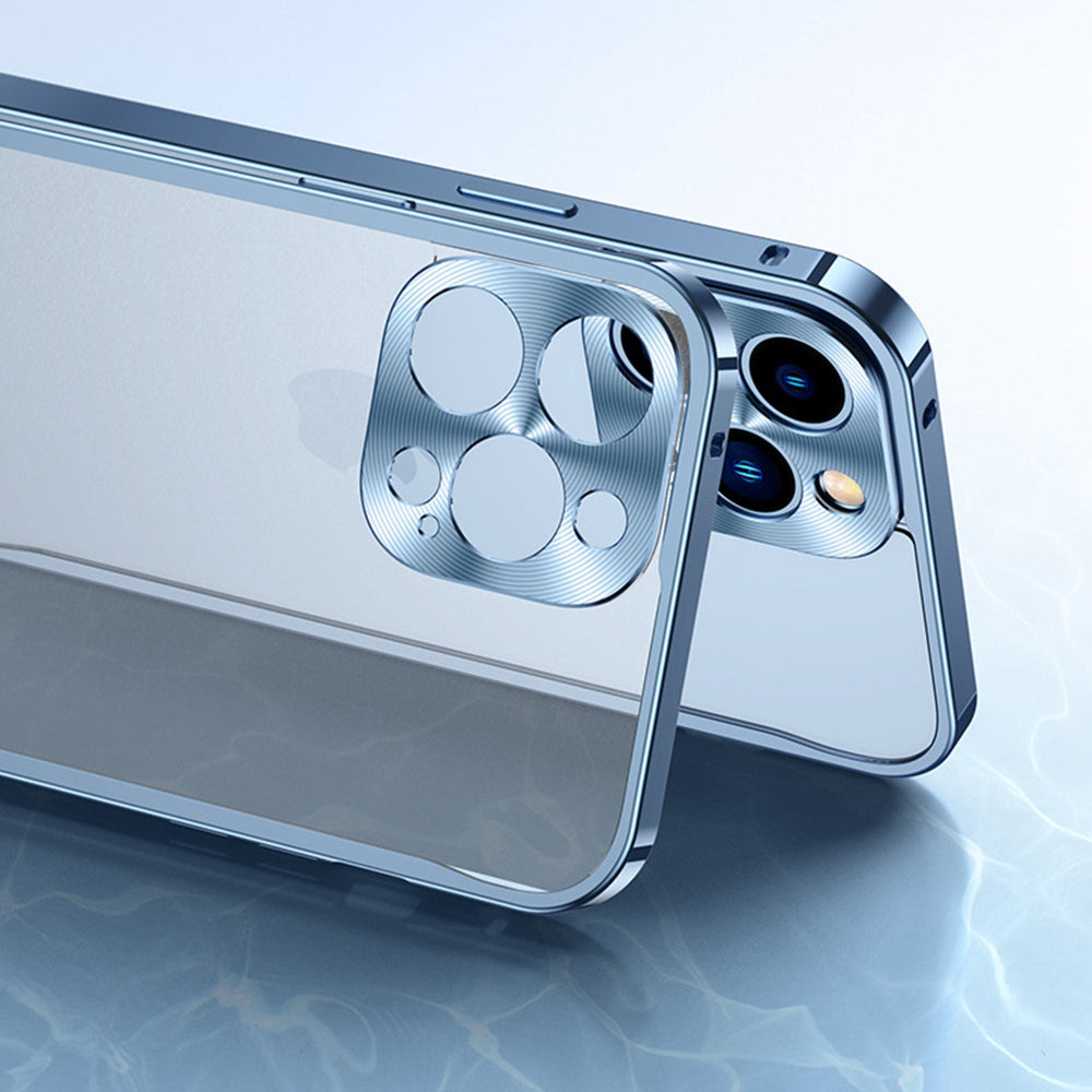For iPhone 14 6.1 inch Protective Slim Case PC+Metal Phone Cover Full Guard Lens Protection Phone Case with Metal Lock